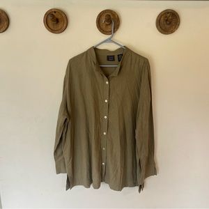 Laura Scott woman green long sleeve linen blend button front shirt plus size 24W